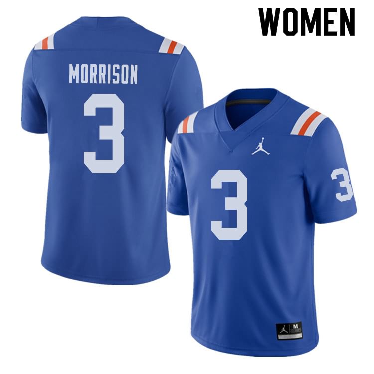 Women's NCAA Florida Gators Antonio Morrison #3 Stitched Authentic Alternate Jordan Brand Royal Throwback College Football Jersey YXG2765XQ